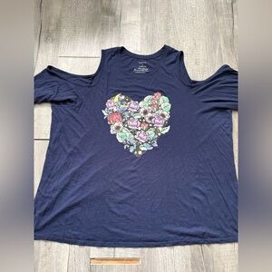 Torrid Cold Shoulder Floral Heart Long Sleeve Tee Classic fit graphic